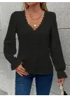 Kadın Uzun Kollu V Yakalı önden Düğmeli Bluz