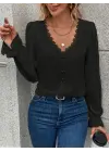 Kadın Uzun Kollu V Yakalı önden Düğmeli Bluz