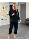 Kadın Uzun Kollu V Yakalı Pulpayet Viskon Iki Iplik Bluz Ve Pantolon Takım