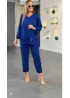 Kadın Uzun Kollu V Yakalı Pulpayet Viskon Iki Iplik Bluz Ve Pantolon Takım