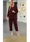 Kadın Uzun Kollu V Yakalı Pulpayet Viskon Iki Iplik Bluz Ve Pantolon Takım