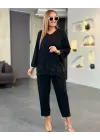 Kadın Uzun Kollu V Yakalı Pulpayet Viskon Iki Iplik Bluz Ve Pantolon Takım