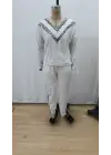 Kadın Uzun Kollu V Yakalı Pulpayetli Viskon Iki Iplik Bluz Ve Pantolon