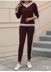 Kadın Uzun Kollu V Yakalı Ribanalı Viskon Iki Iplik Bluz Ve Pantolon Ikili Takım