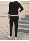 Kadın Uzun Kollu V Yakalı Ribanalı Viskon Iki Iplik Bluz Ve Pantolon Ikili Takım