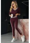 Kadın Uzun Kollu V Yakalı Ribanalı Viskon Iki Iplik Bluz Ve Pantolon Ikili Takım
