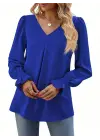 Kadın Uzun Kollu V Yakalı Salaş Ithal Krep Bluz