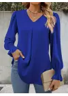Kadın Uzun Kollu V Yakalı Salaş Ithal Krep Bluz