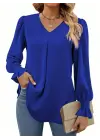 Kadın Uzun Kollu V Yakalı Salaş Ithal Krep Bluz