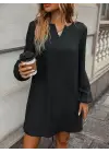 Kadın Uzun Kollu V Yakalı Salaş Ithal Krep Elbise