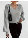 Kadın Uzun Kollu V Yakalı Salaş şardonlu Kaşkorse Bluz