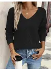 Kadın Uzun Kollu V Yakalı Triko Bluz