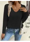 Kadın Uzun Kollu V Yakalı Triko Bluz