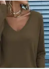 Kadın Uzun Kollu V Yakalı Viskon Iki Iplik Bluz
