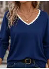 Kadın Uzun Kollu V Yakalı Viskon Iki Iplik Bluz