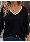 Kadın Uzun Kollu V Yakalı Viskon Iki Iplik Bluz