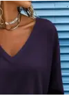 Kadın Uzun Kollu V Yakalı Viskon Iki Iplik Bluz
