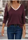 Kadın Uzun Kollu V Yakalı Viskon Iki Iplik Bluz