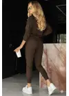 Kadın Uzun Kollu V Yakalı Viskon Iki Iplik Bluz Ve Pantolon Ikili Takım