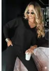 Kadın Uzun Kollu V Yakalı Viskon Iki Iplik Bluz Ve Pantolon Ikili Takım