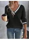 Kadın Uzun Kollu V Yakalı Waffle Bluz