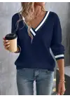 Kadın Uzun Kollu V Yakalı Waffle Bluz