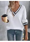 Kadın Uzun Kollu V Yakalı Waffle Bluz