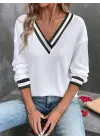 Kadın Uzun Kollu V Yakalı Waffle Bluz