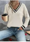 Kadın Uzun Kollu V Yakalı Waffle Bluz