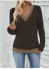 Kadın Uzun Kollu V Yakalı Yandan Düğmeli Yün Viskon Bluz