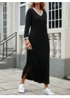 Göz Alıcı V Yakalı Uzun Viscon Elbise