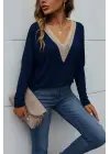 Kadın Uzun Kollu V Yakalı Yarasa Kollu Viskon Bluz