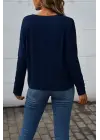 Kadın Uzun Kollu V Yakalı Yarasa Kollu Viskon Bluz