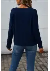 Kadın Uzun Kollu V Yakalı Yarasa Kollu Viskon Bluz