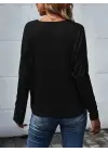 Kadın Uzun Kollu V Yakalı Yarasa Kollu Viskon Bluz