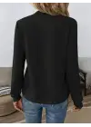 Kadın Uzun Kollu Yakadan Bağlamalı Viskon Iki Iplik Bluz