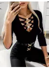 Kadın Uzun Kollu Yakadan çapraz Detaylı Kaşkorse Bluz