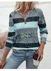 Kadın Uzun Kollu Yakadan Düğmeli çizgili Desenli Süprem Bluz