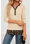 Kadın Uzun Kollu Yakadan Düğmeli Leopar Detaylı Kaşkorse Bluz