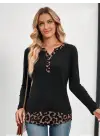 Kadın Uzun Kollu Yakadan Düğmeli Leopar Detaylı Kaşkorse Bluz