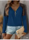 Kadın Uzun Kollu Yakadan Fermuarlı Viskon Bluz