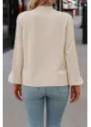 Kadın Uzun Kollu Yakadan Fiyonklu Incili Ithal Krep Bluz