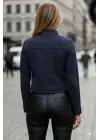 Kadın Uzun Kollu Yakadan Ve önden Düğmeli Süet Kısa Ceket