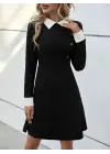 Kadın Uzun Kollu Yakalı A Kesim Kısa Ithal Krep Elbise