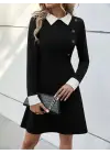 Kadın Uzun Kollu Yakalı A Kesim Kısa Ithal Krep Elbise