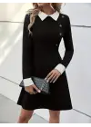 Kadın Uzun Kollu Yakalı Düğmeli Kısa Modal Mini Elbise