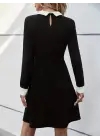 Kadın Uzun Kollu Yakalı Düğmeli Kısa Modal Mini Elbise