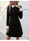 Kadın Uzun Kollu Yakalı Düğmeli Kısa Modal Mini Elbise
