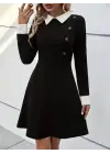 Kadın Uzun Kollu Yakalı Düğmeli Kısa Modal Mini Elbise