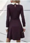Kadın Uzun Kollu Yakalı Düğmeli Mürdüm Modal Mini Elbise